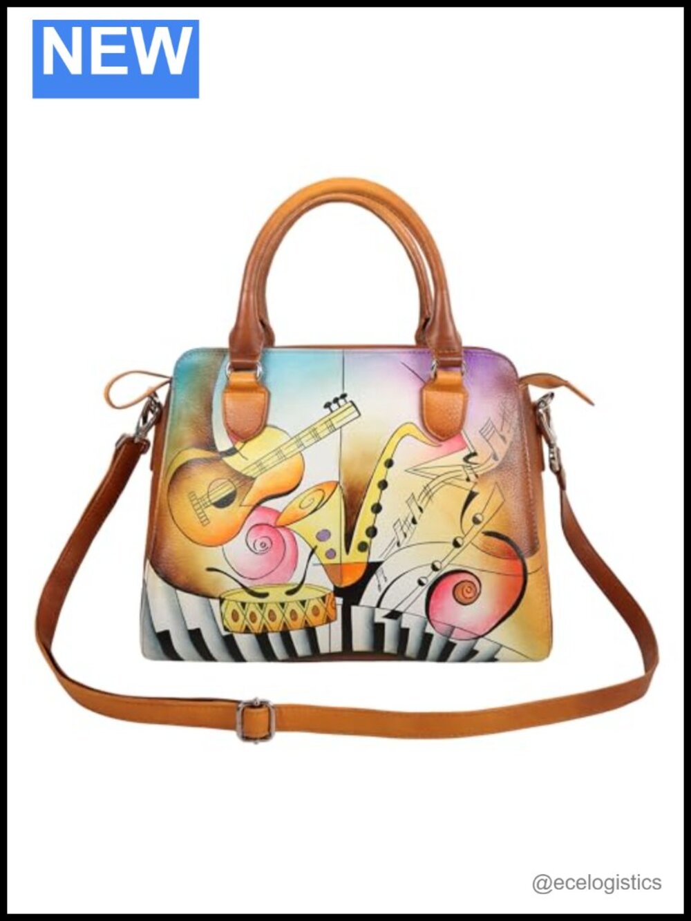 Genuine Leather Hand-Painted Musical Satchel Bag for Women